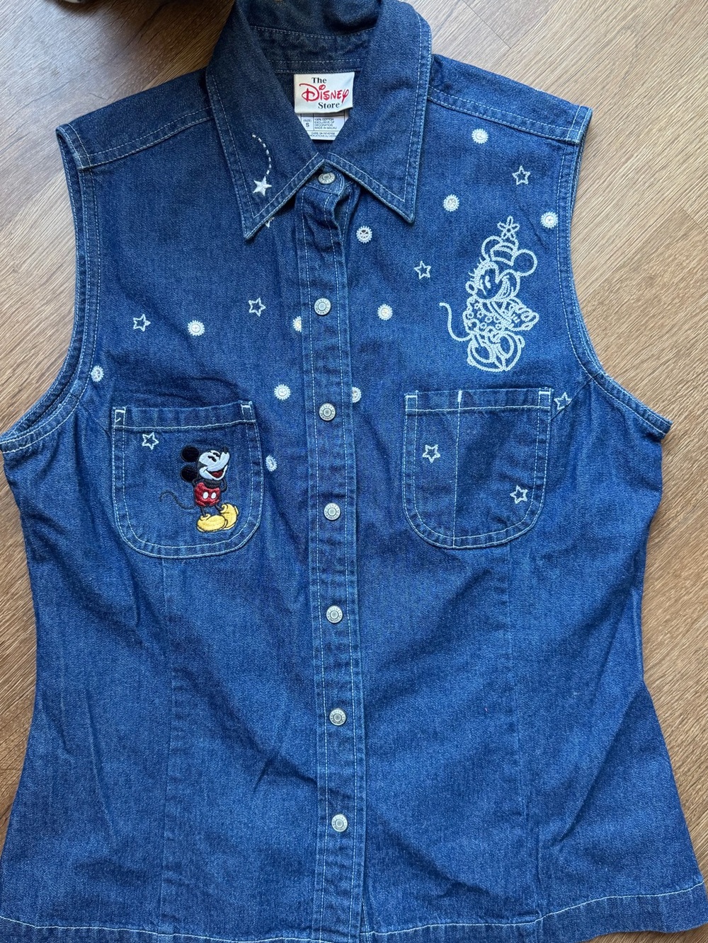 Disney Blue Denim Sleeveless Shirt with White Star Embroidery
